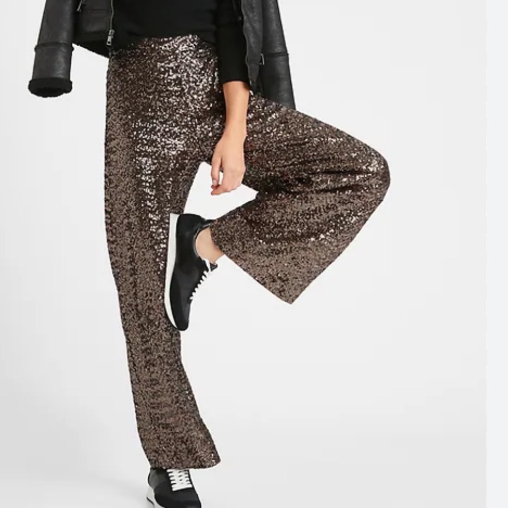 Banana Republic Holiday glitter sequin high rise wide leg Pants old bronze